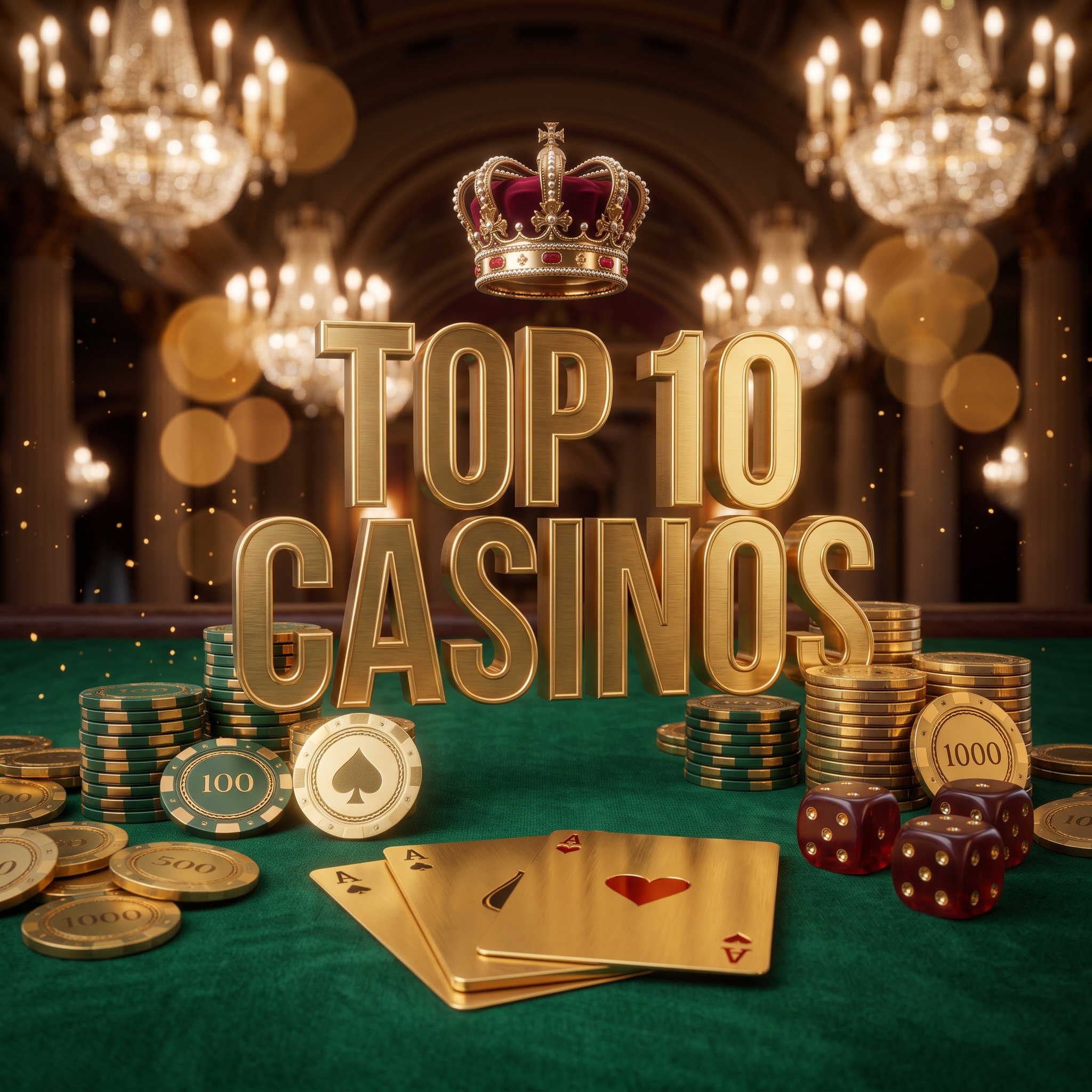 Gold crown and casino table setting for Top 10 Casinos